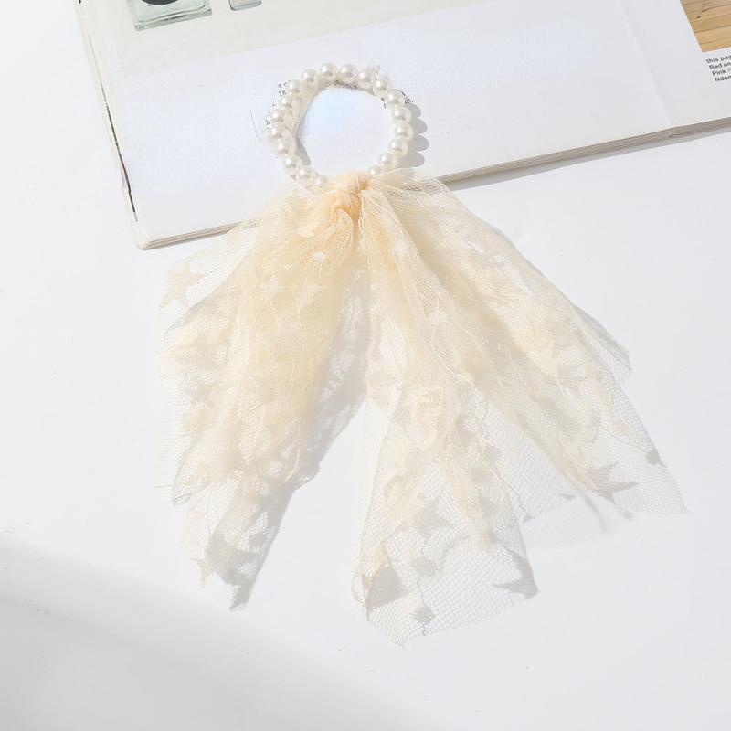 Faux Pearl Mesh Scrunchie Hair Tie Ponytail Holder Hair Accessory