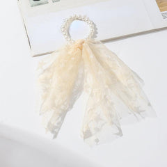 Faux Pearl Mesh Scrunchie Hair Tie Ponytail Holder Hair Accessory