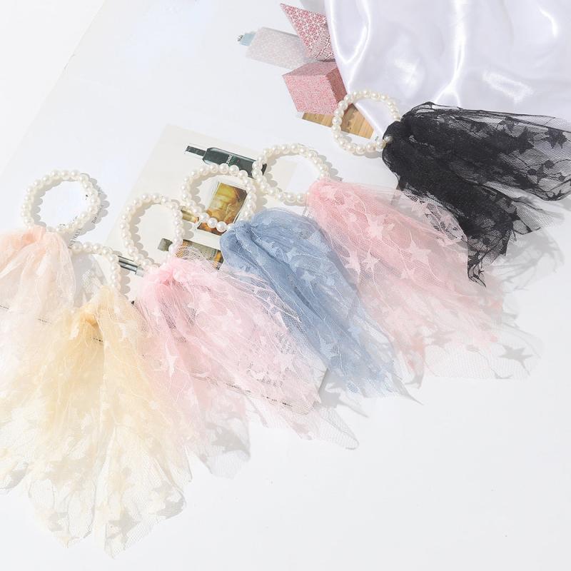 Faux Pearl Mesh Scrunchie Hair Tie Ponytail Holder Hair Accessory