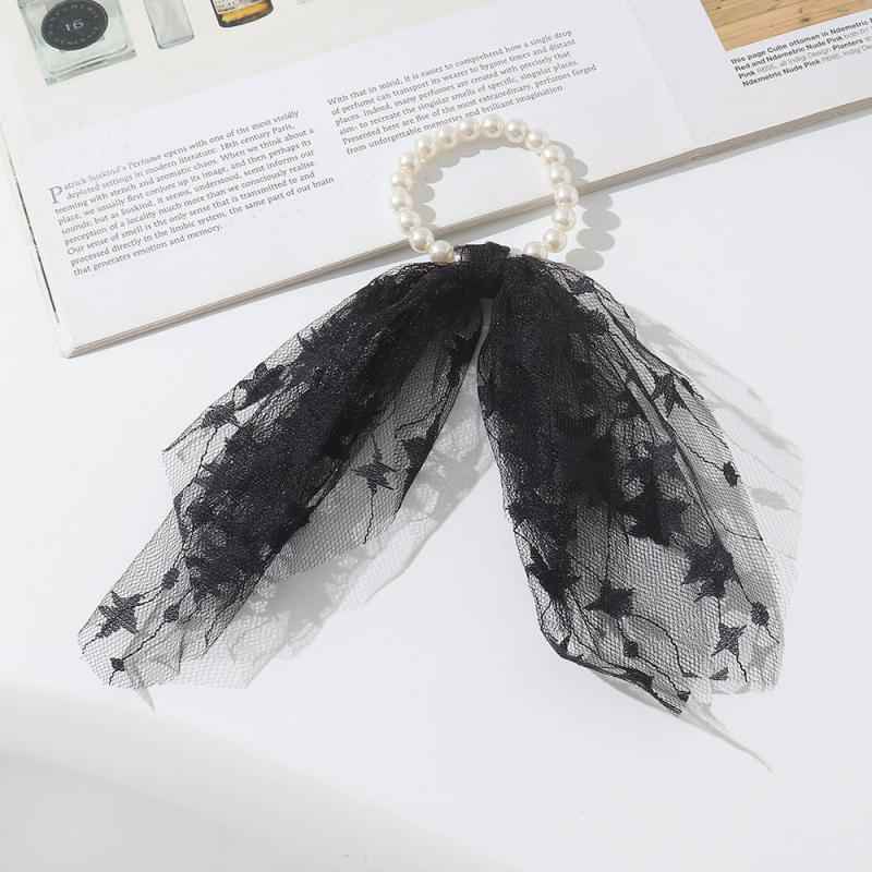 Faux Pearl Mesh Scrunchie Hair Tie Ponytail Holder Hair Accessory