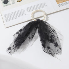Faux Pearl Mesh Scrunchie Hair Tie Ponytail Holder Hair Accessory