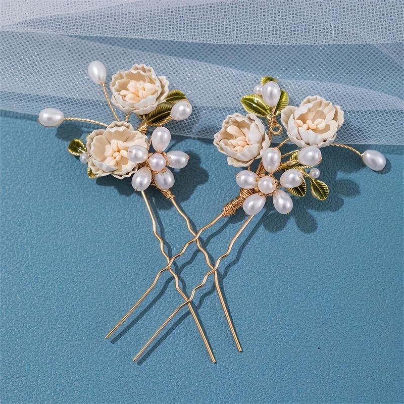 Faux Pearl Flower Hair Pin Floral Hair Accessories