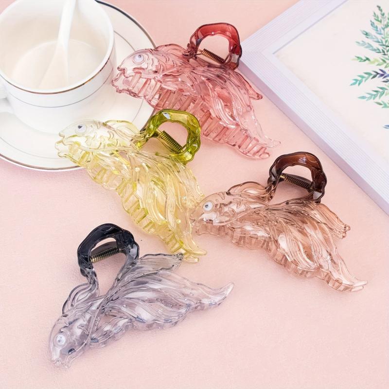 4pcs Cartoon Fish Hair Claw Gradient Shark Claw Hair Accessories
