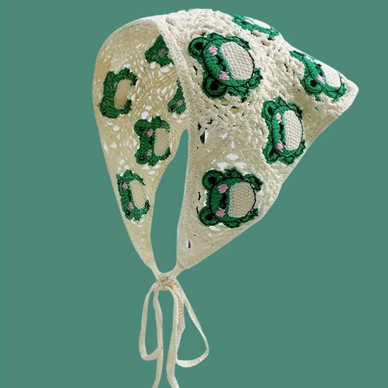 Women Frog Pattern Crochet Hair Band For Summer Bandana