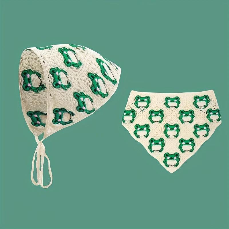 Women Frog Pattern Crochet Hair Band For Summer Bandana