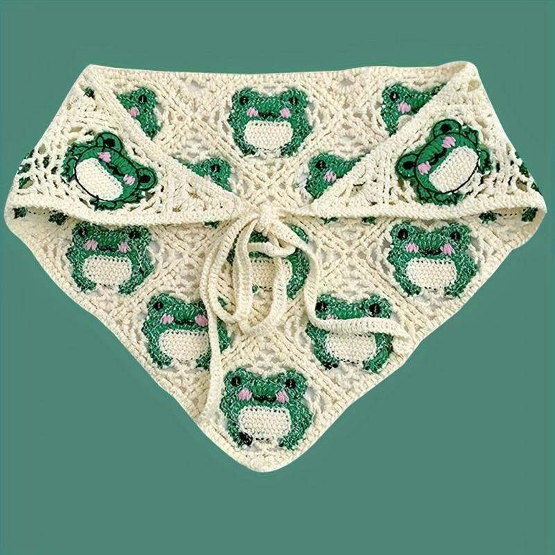 Women Frog Pattern Crochet Hair Band For Summer Bandana