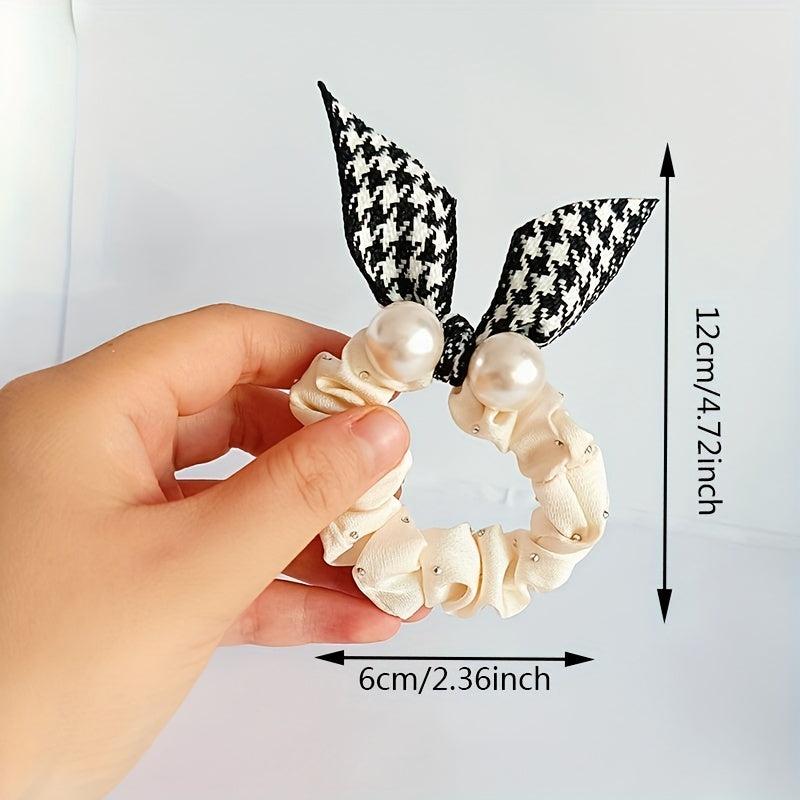 Houndstooth Bow Scrunchies Pearl Hair Rope Ponytail Holder Hair Accessories