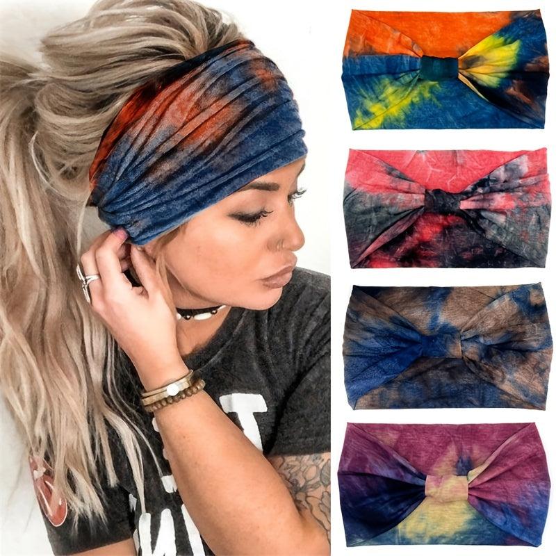 Tie Dye Wide Headband Women Boho Knotted Stretchy Hair Accessories