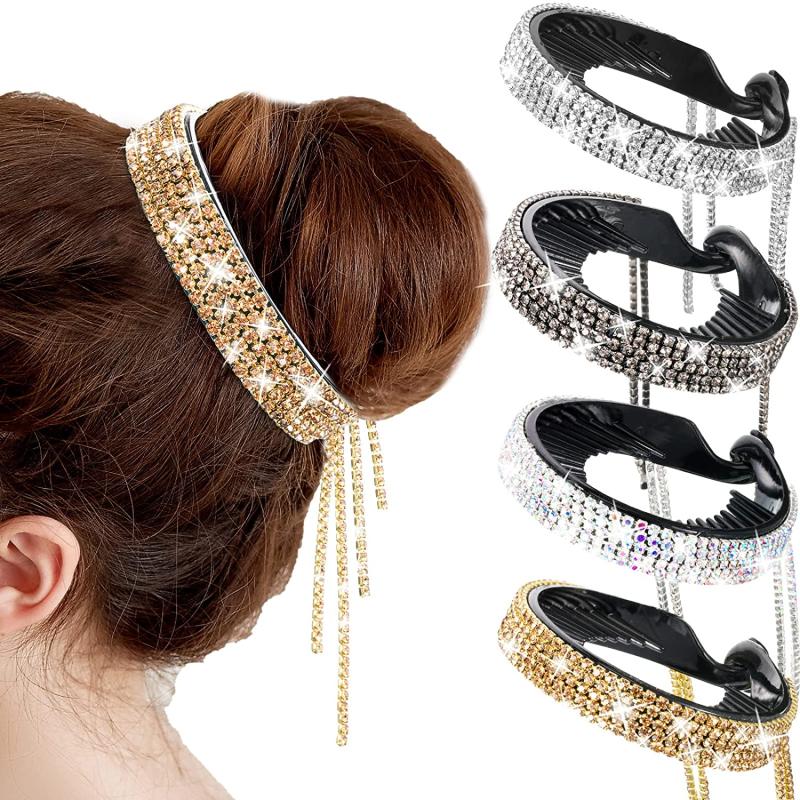 Rhinestone & Tassel Hair Claw Bun Maker Headwear