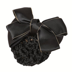 Bowknot Decor Snood Net Barrette Silk Hair Clip Accessory