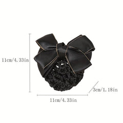 Bowknot Decor Snood Net Barrette Silk Hair Clip Accessory
