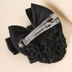 Bowknot Decor Snood Net Barrette Silk Hair Clip Accessory