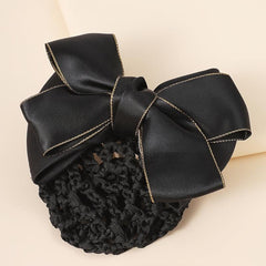 Bowknot Decor Snood Net Barrette Silk Hair Clip Accessory