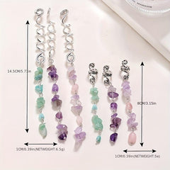6pcs Spiral Hair Pin with Stone Tassel - Hair Coil Ring for Women Girls