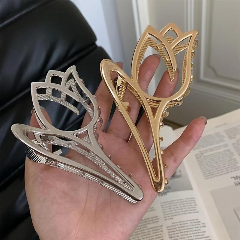 Alloy Tulip Hair Claw Clip Vintage Non Slip Grip Hair Jaw Clip