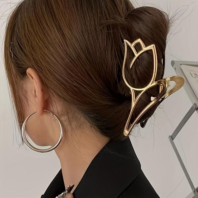 Alloy Tulip Hair Claw Clip Vintage Non Slip Grip Hair Jaw Clip