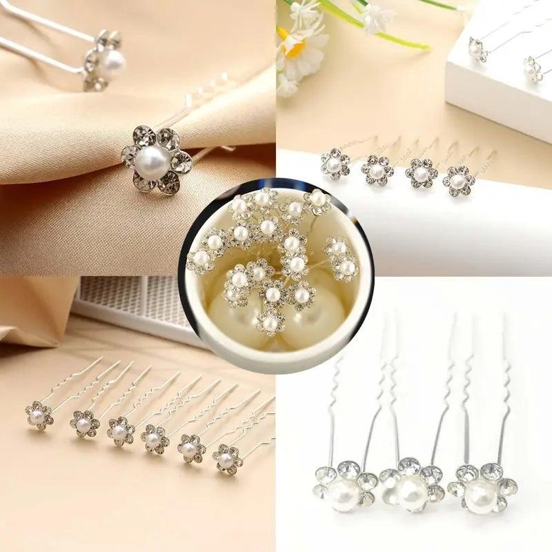 Glitter Rhinestone Hairpin Pearl Hair Stick Wedding Accessories