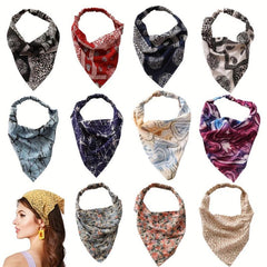 Boho Style Fabric Hair Bundle Set - Triangle Scarf & Headband Accessories