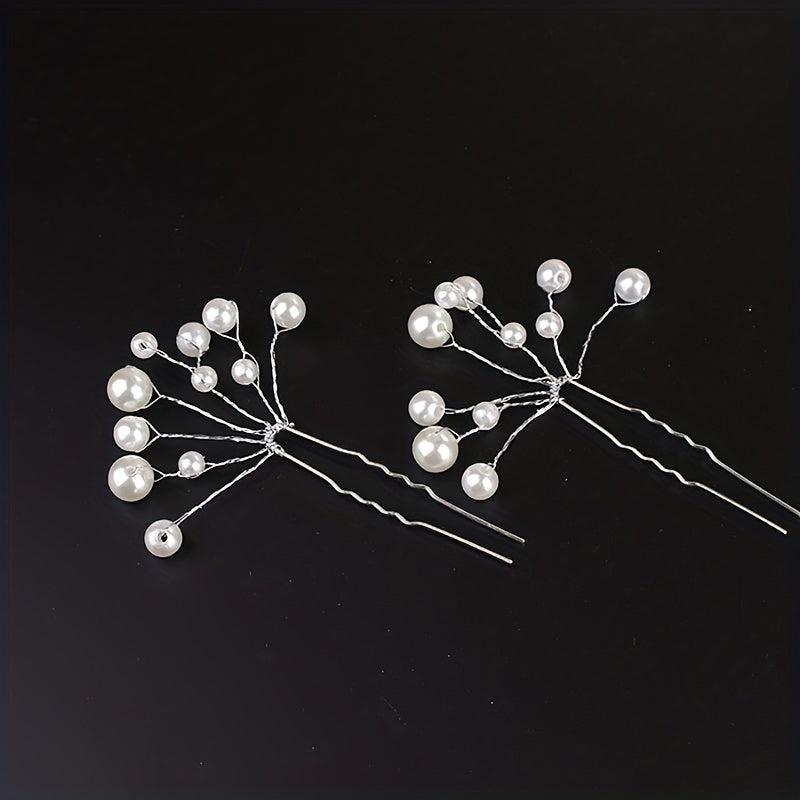 Faux Pearl Hairpin Silvery U-shaped Hairpin Ponytail Holder