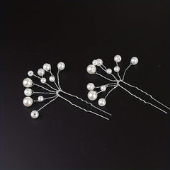Faux Pearl Hairpin Silvery U-shaped Hairpin Ponytail Holder