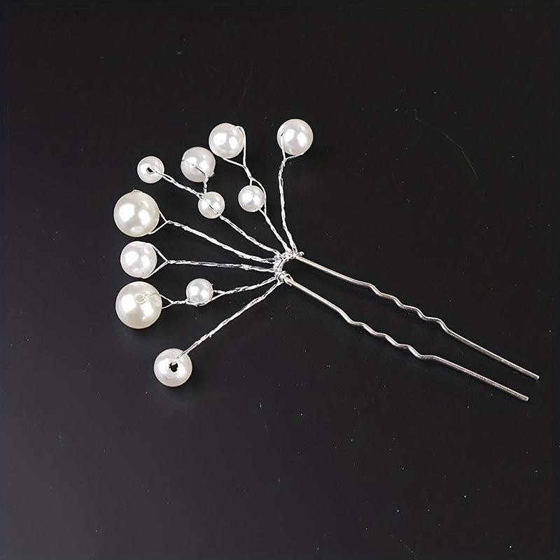 Faux Pearl Hairpin Silvery U-shaped Hairpin Ponytail Holder