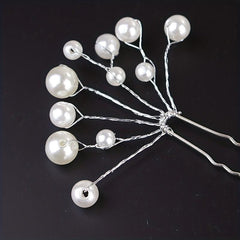 Faux Pearl Hairpin Silvery U-shaped Hairpin Ponytail Holder