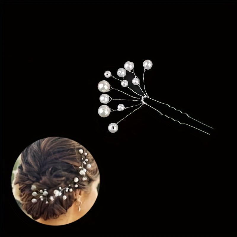 Faux Pearl Hairpin Silvery U-shaped Hairpin Ponytail Holder