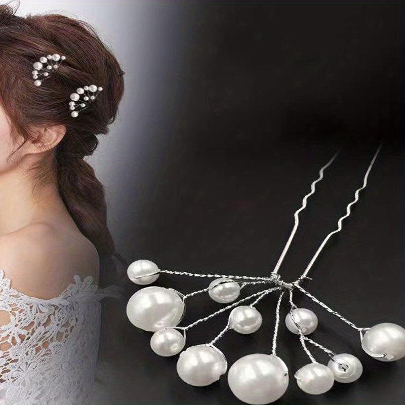 Faux Pearl Hairpin Silvery U-shaped Hairpin Ponytail Holder