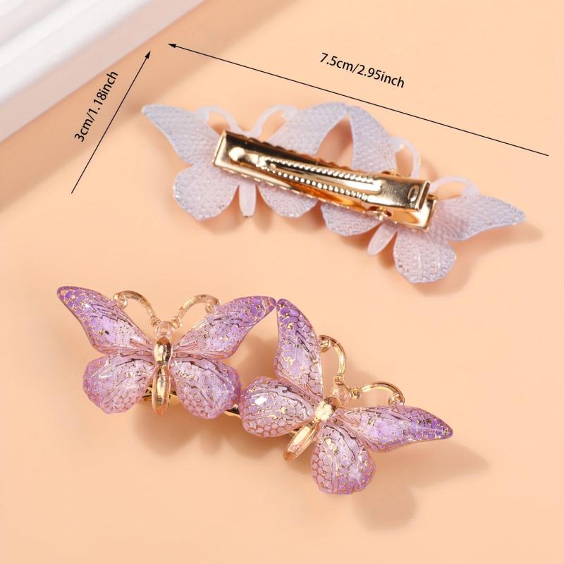2pcs Y2K Gradient Butterfly Hair Clips, Acrylic Hair Accessories for Women