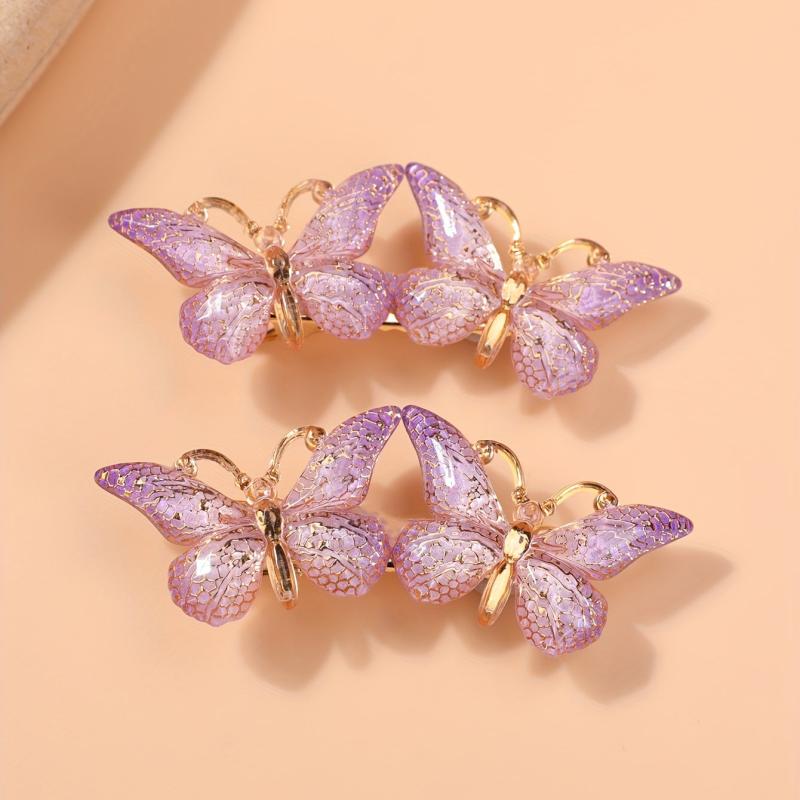 2pcs Y2K Gradient Butterfly Hair Clips, Acrylic Hair Accessories for Women