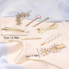 8pcs Hair Pin Metal Clip Pearl Rhinestone Decor Hairpin Bow Shape Women Girls