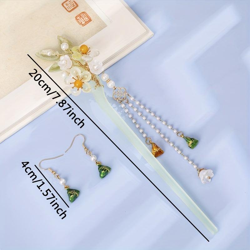 Hairpin Earrings Set Green Hair Accessories