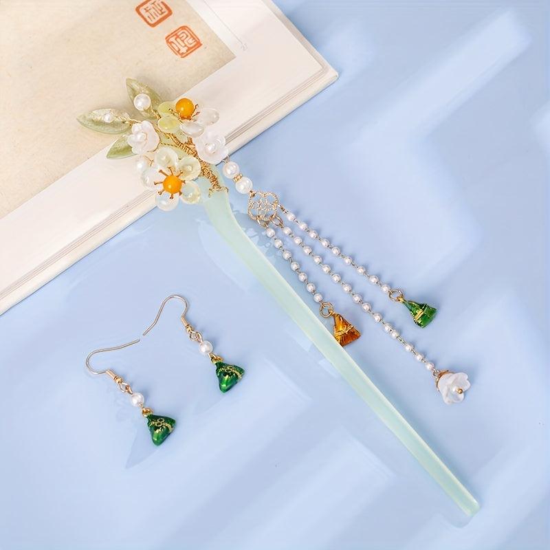 Hairpin Earrings Set Green Hair Accessories