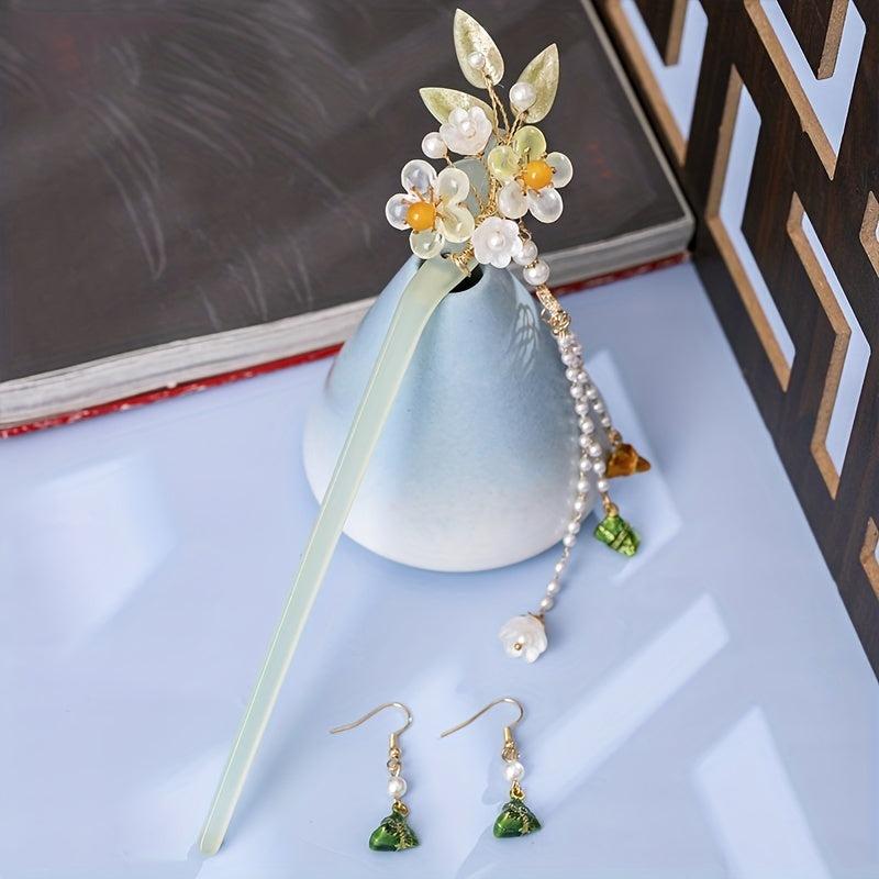 Hairpin Earrings Set Green Hair Accessories