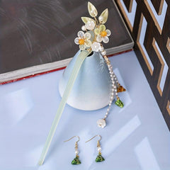 Hairpin Earrings Set Green Hair Accessories