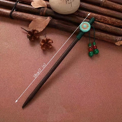 Chinese Style Faux Jade Hair Pin Wooden Hair Stick Ponytail Holder Women