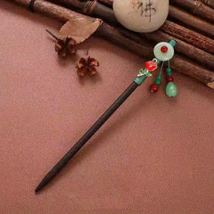 Chinese Style Faux Jade Hair Pin Wooden Hair Stick Ponytail Holder Women