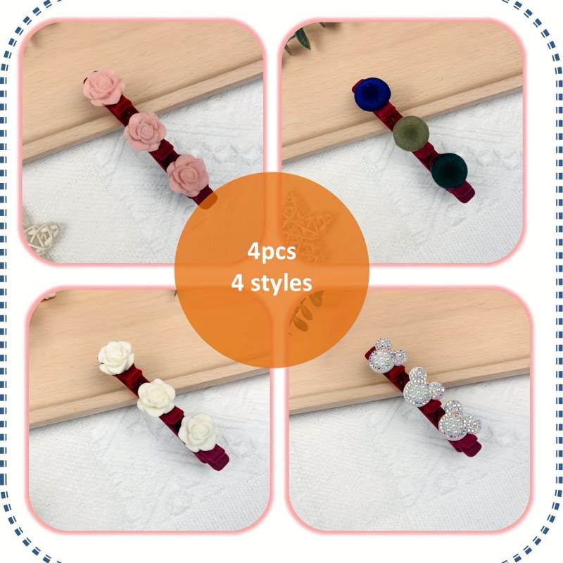 4pcs Rose Cartoon Head Hair Clips Hairpin Hair Accessories