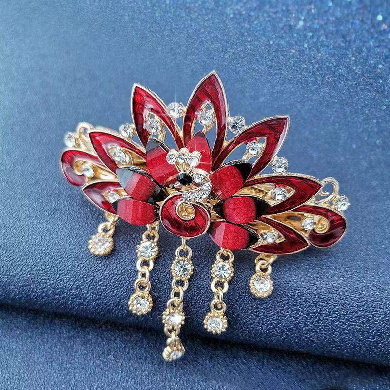 Chinese Style Vintage Peacock Rhinestone Tassel Hair Clip