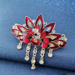 Chinese Style Vintage Peacock Rhinestone Tassel Hair Clip