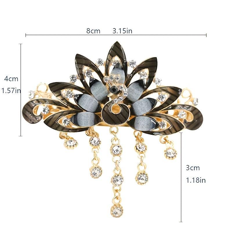 Chinese Style Vintage Peacock Rhinestone Tassel Hair Clip