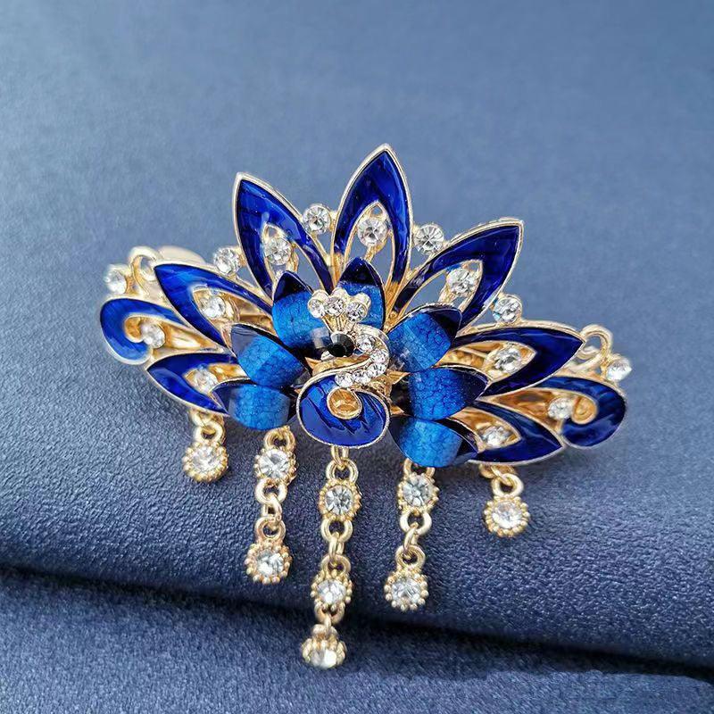 Chinese Style Vintage Peacock Rhinestone Tassel Hair Clip