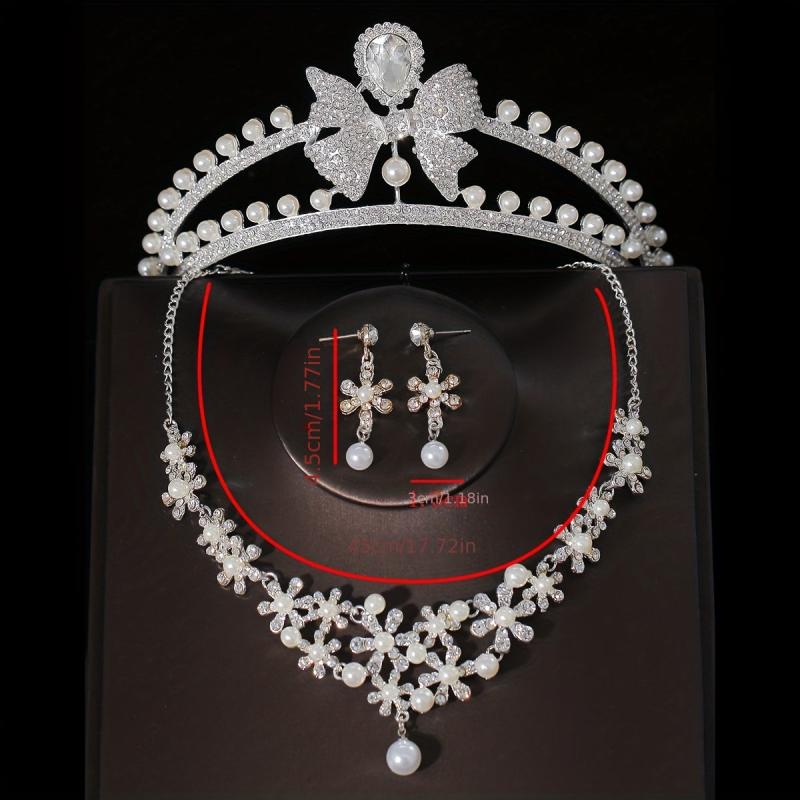 3pcs Wedding Crown Necklace Earrings Set Crown Jewelry
