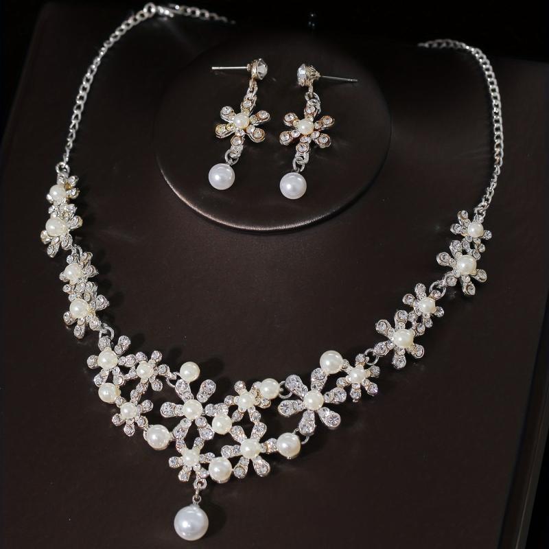3pcs Wedding Crown Necklace Earrings Set Crown Jewelry