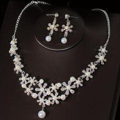 3pcs Wedding Crown Necklace Earrings Set Crown Jewelry