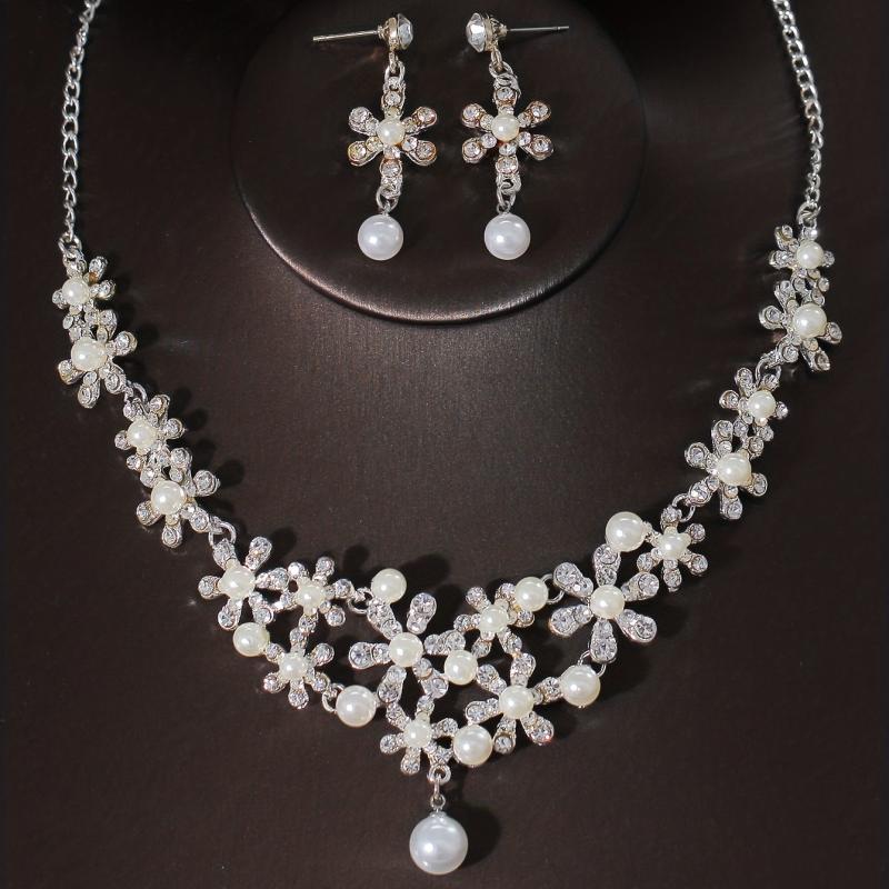 3pcs Wedding Crown Necklace Earrings Set Crown Jewelry