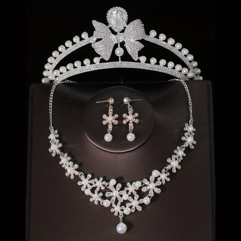 3pcs Wedding Crown Necklace Earrings Set Crown Jewelry