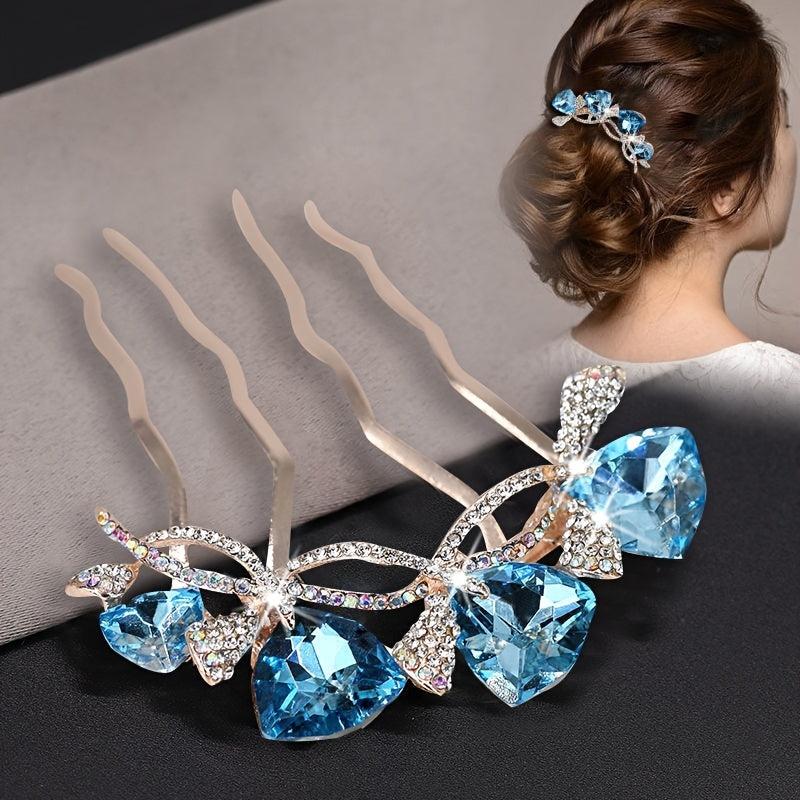 Rhinestone Flower Hair Comb Butterfly Hair Accessory