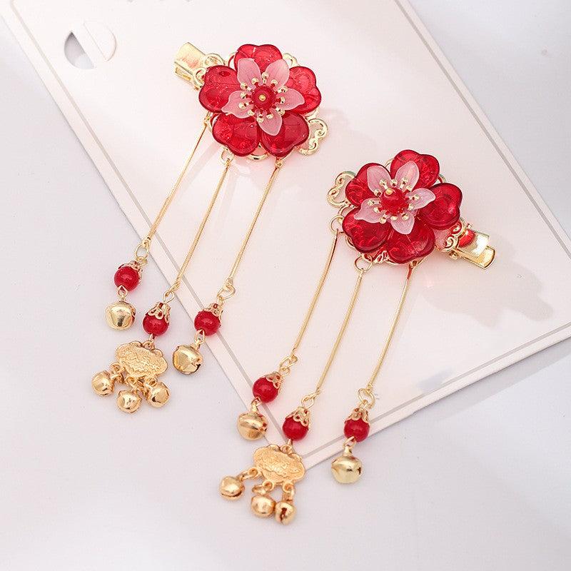 Vintage Chinese Style Hanfu Hairclip Flower Leaf Tassel Hairpin