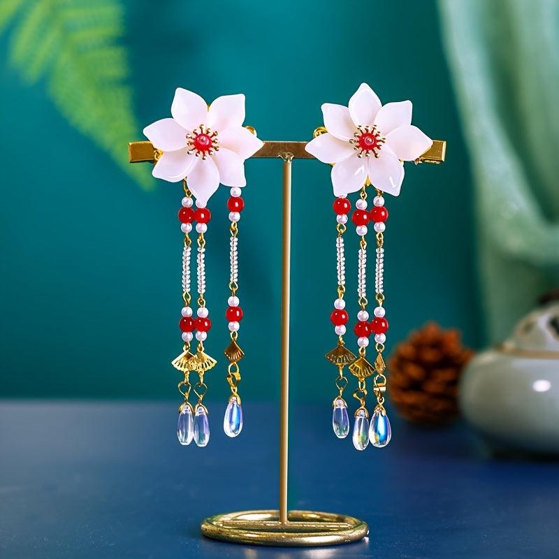 Vintage Chinese Style Hanfu Hairclip Flower Leaf Tassel Hairpin